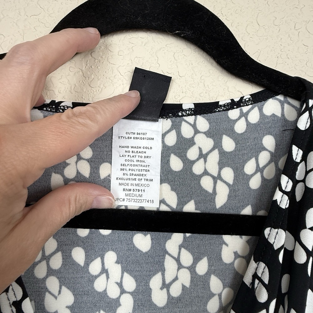 Vtg Wrapper Y2K Mod Black/White Empire Waist Faux Belt Tie Back Midi Dress Sz M - Picture 10 of 10